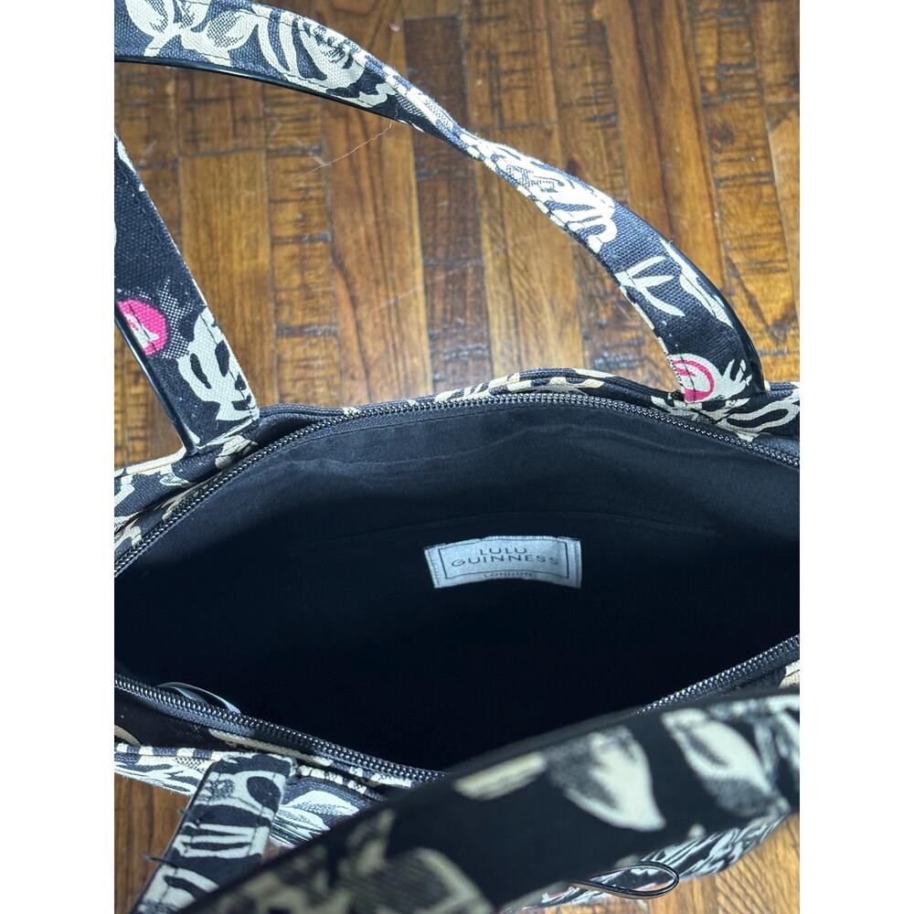 Vintage Lulu Guinness London Floral Handbag Tote Satchel Bag Black White - Picture 5 of 6